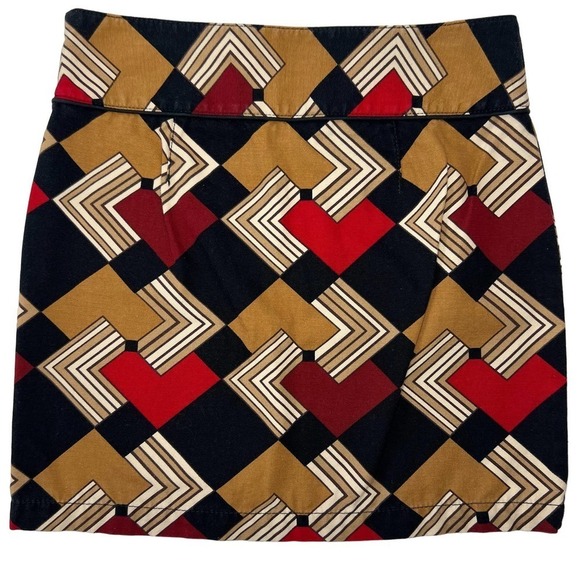 LOFT Geometrical Mid Century Modern Tan, Red, Burgundy & Black Women's Skirt 2 - Picture 2 of 4